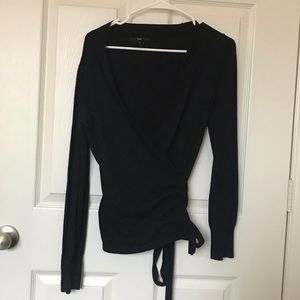 Black v-neck wrap sweater